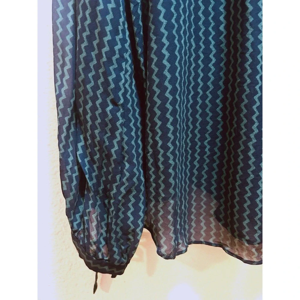 MAEVE Anthropologie Women's XL Viscose Sheer Blouse GREEN &‎ BLUE L/S